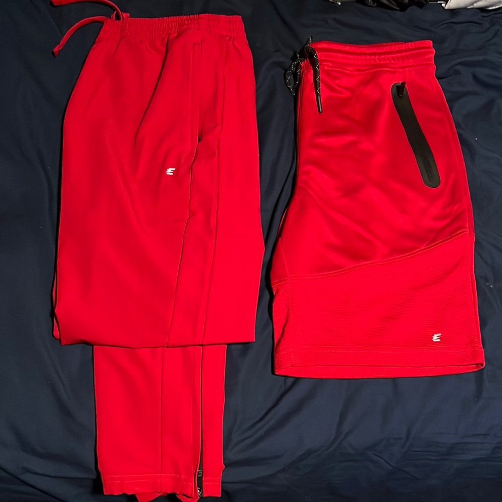Eastbay, red jogging pants and shorts pants size large shorts, size medium